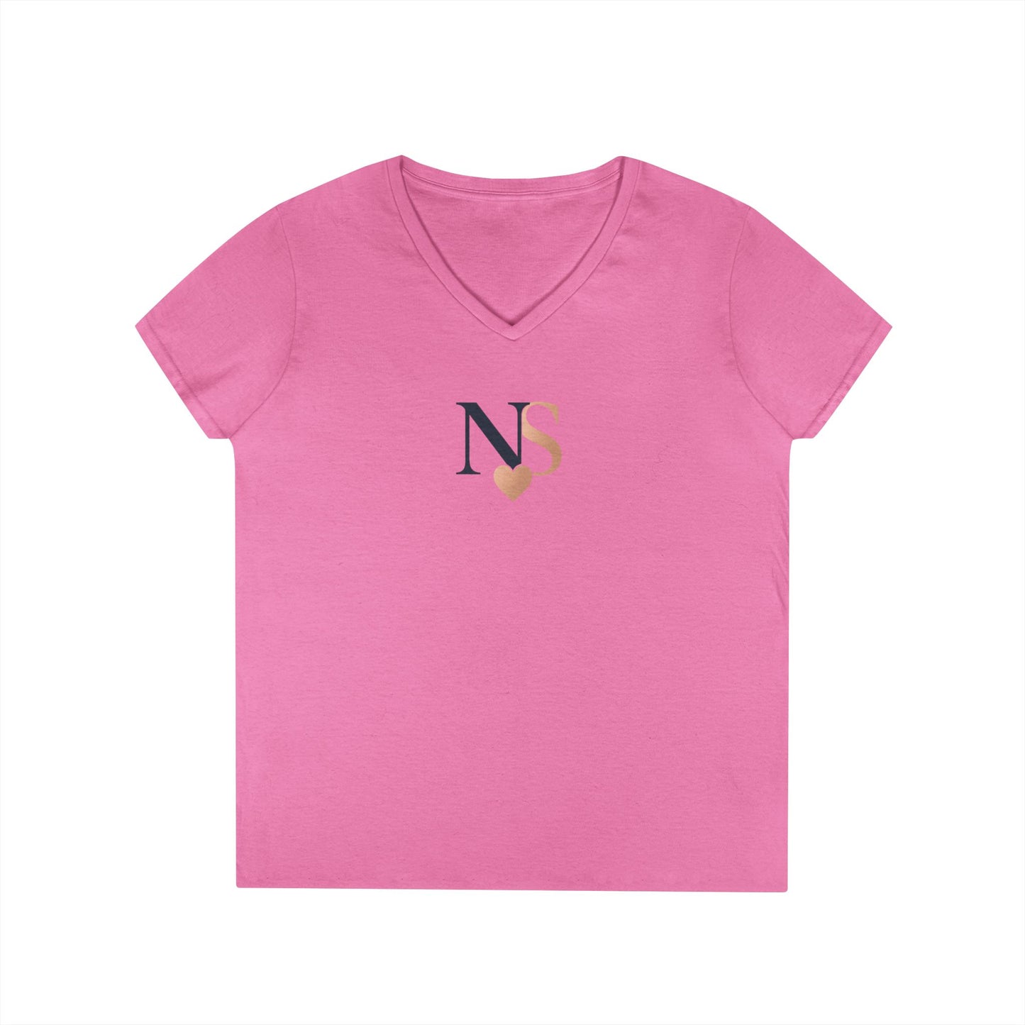 Personalized Heart NS V-Neck T-Shirt for Women, Stylish Gift, Everyday Wear, Casual Tee