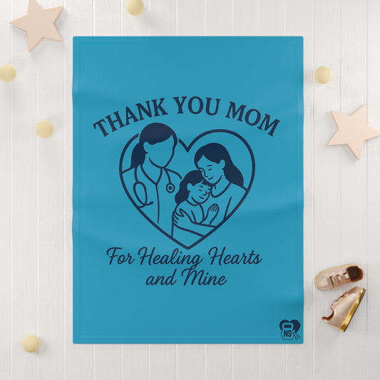 Cozy Thank You Mom Fleece Blanket | Gift for New Moms, Baby Shower, Parenting, Comfort Blanket, Healing Hearts Decor