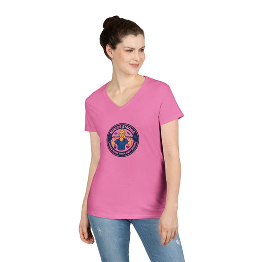 Empowering Ladies' V-Neck T-Shirt - Strong Women, Casual Wear, Gift for Her, Motivational Fashion, Workout Tee