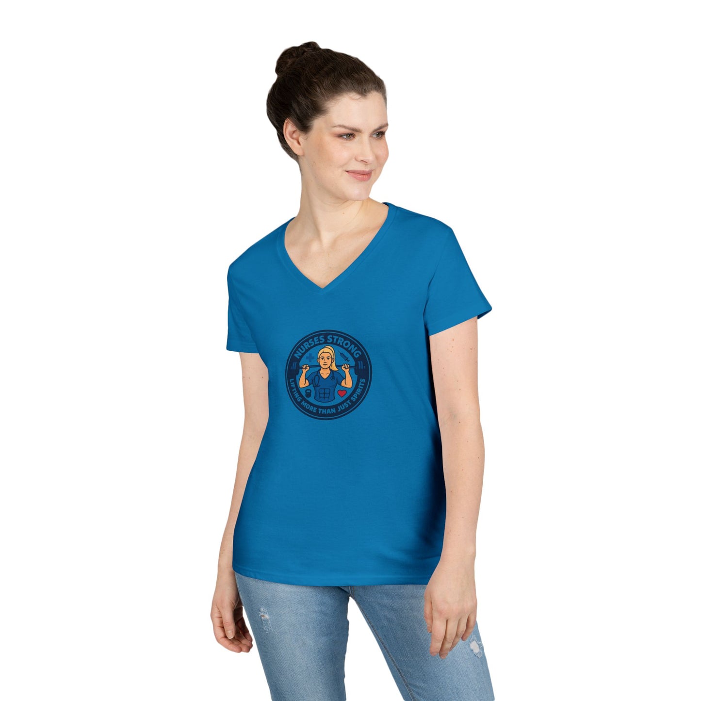 Empowering Ladies' V-Neck T-Shirt - Strong Women, Casual Wear, Gift for Her, Motivational Fashion, Workout Tee