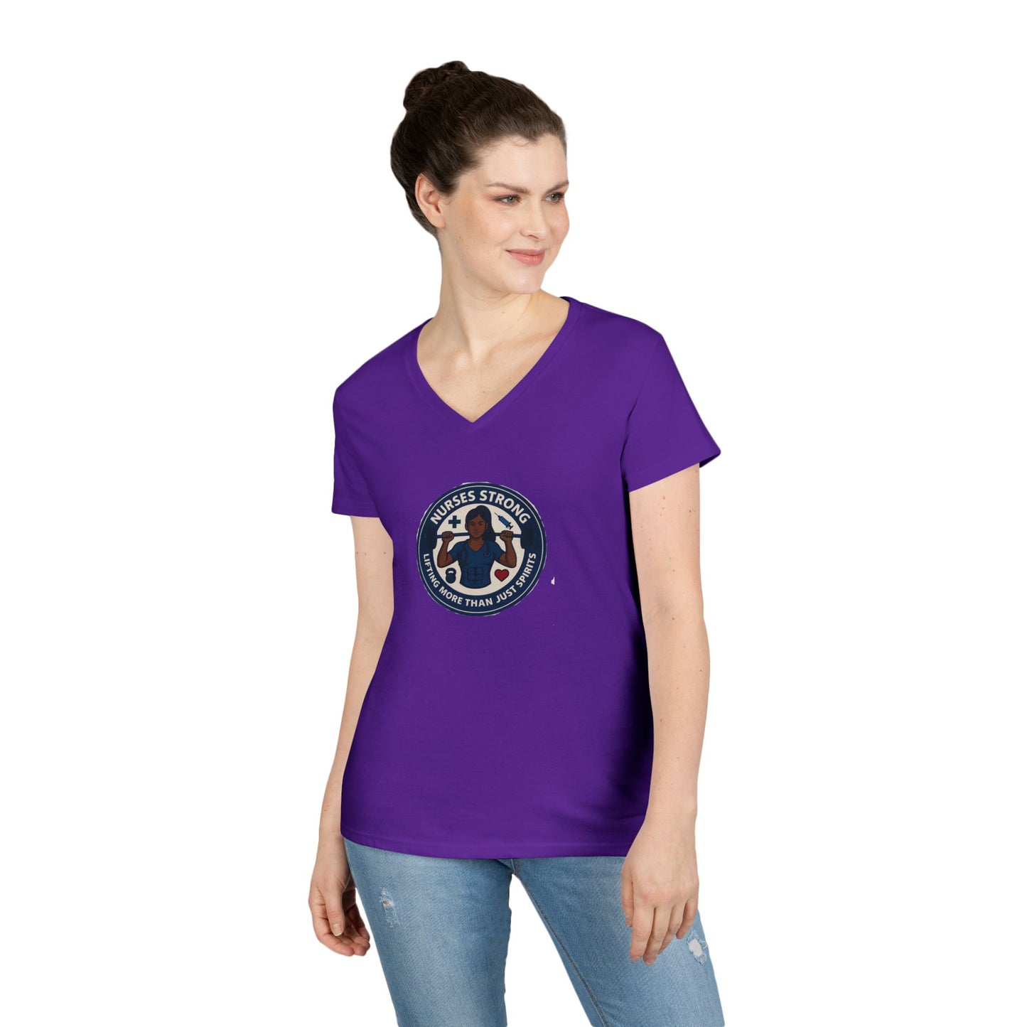 Empowering Ladies' V-Neck T-Shirt, Women's Strength Tee, Inspirational Gift, Casual Wear, Workout Shirt, Feminine Style