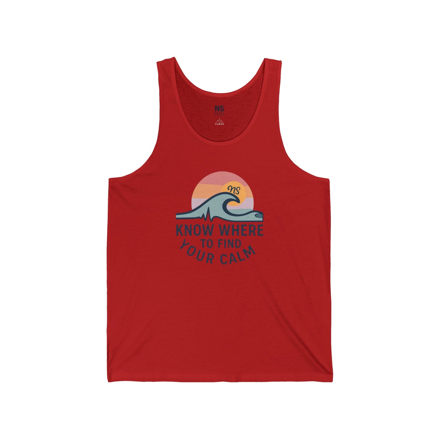 Calm Vibes Unisex Jersey Tank, Relaxation Wear, Beach Ready Shirt, Mindfulness Apparel, Perfect for Summer & Wellness Events