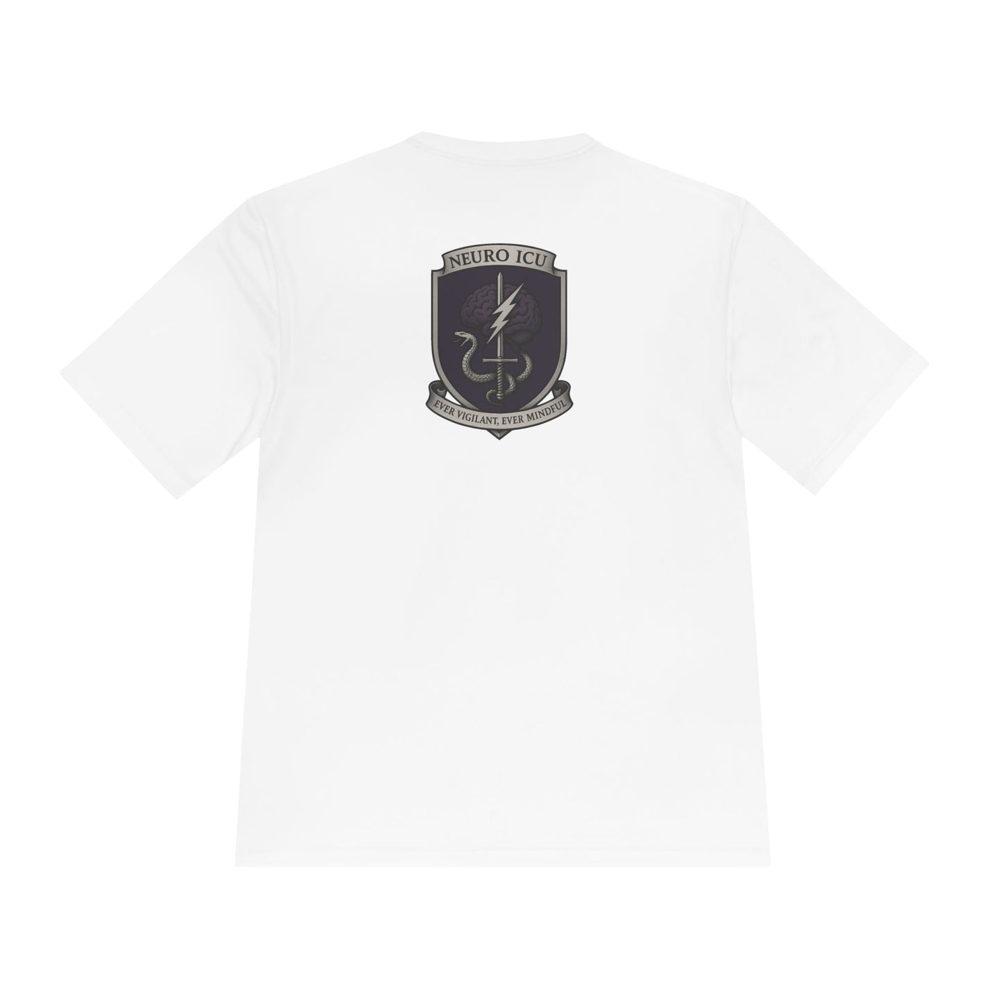 NeuroICU Sigil-Wicking Unisex Tee with Unique Shield Design, Activewear, Sports Shirt, Gym Top, Gift for Fitness Enthusiasts