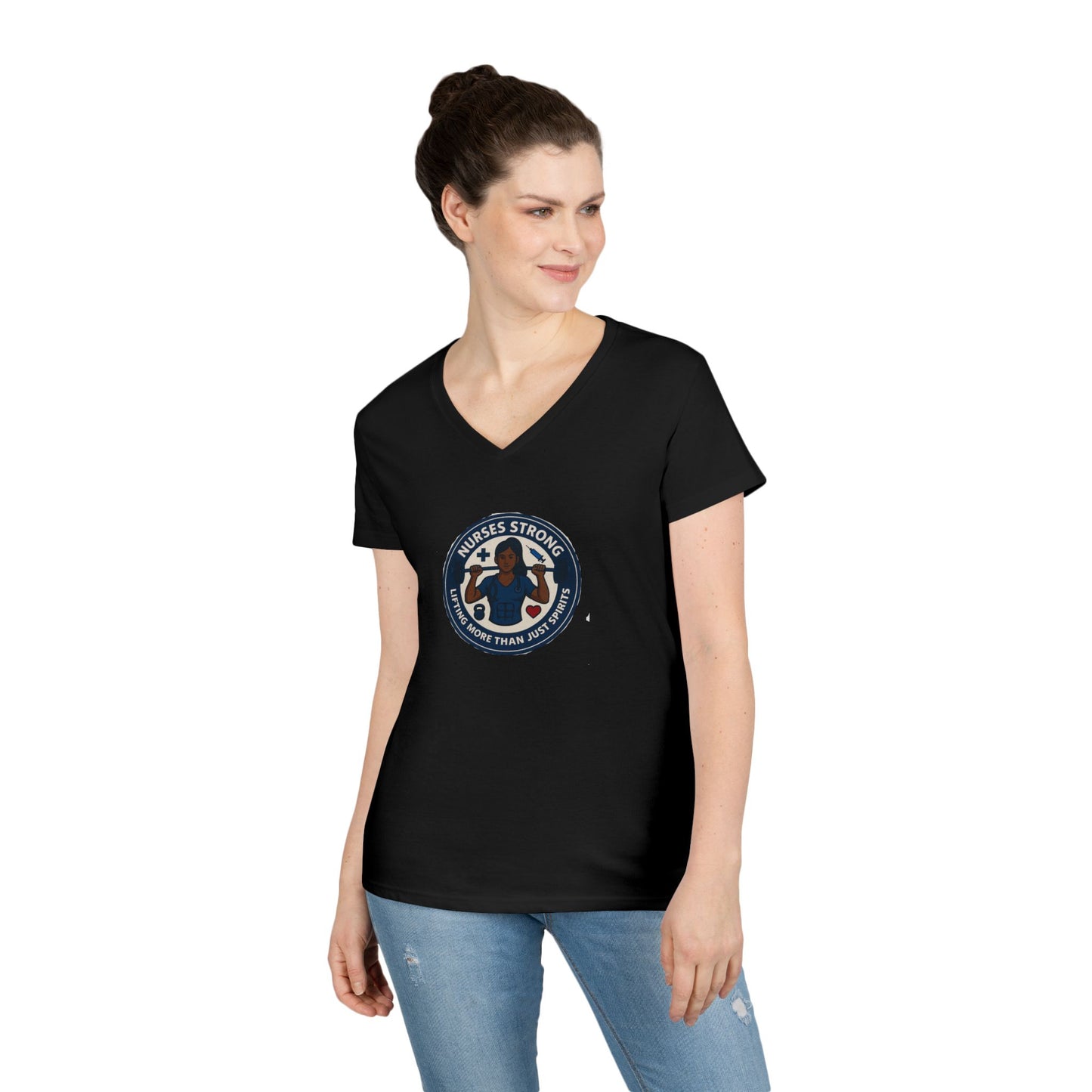 Empowering Ladies' V-Neck T-Shirt, Women's Strength Tee, Inspirational Gift, Casual Wear, Workout Shirt, Feminine Style