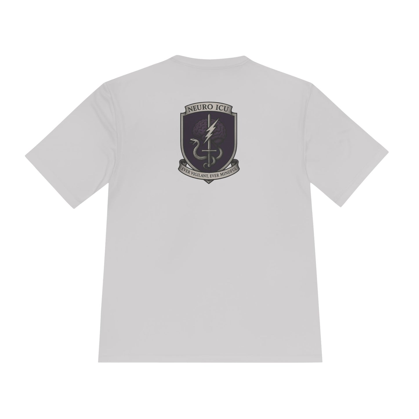NeuroICU Sigil-Wicking Unisex Tee with Unique Shield Design, Activewear, Sports Shirt, Gym Top, Gift for Fitness Enthusiasts