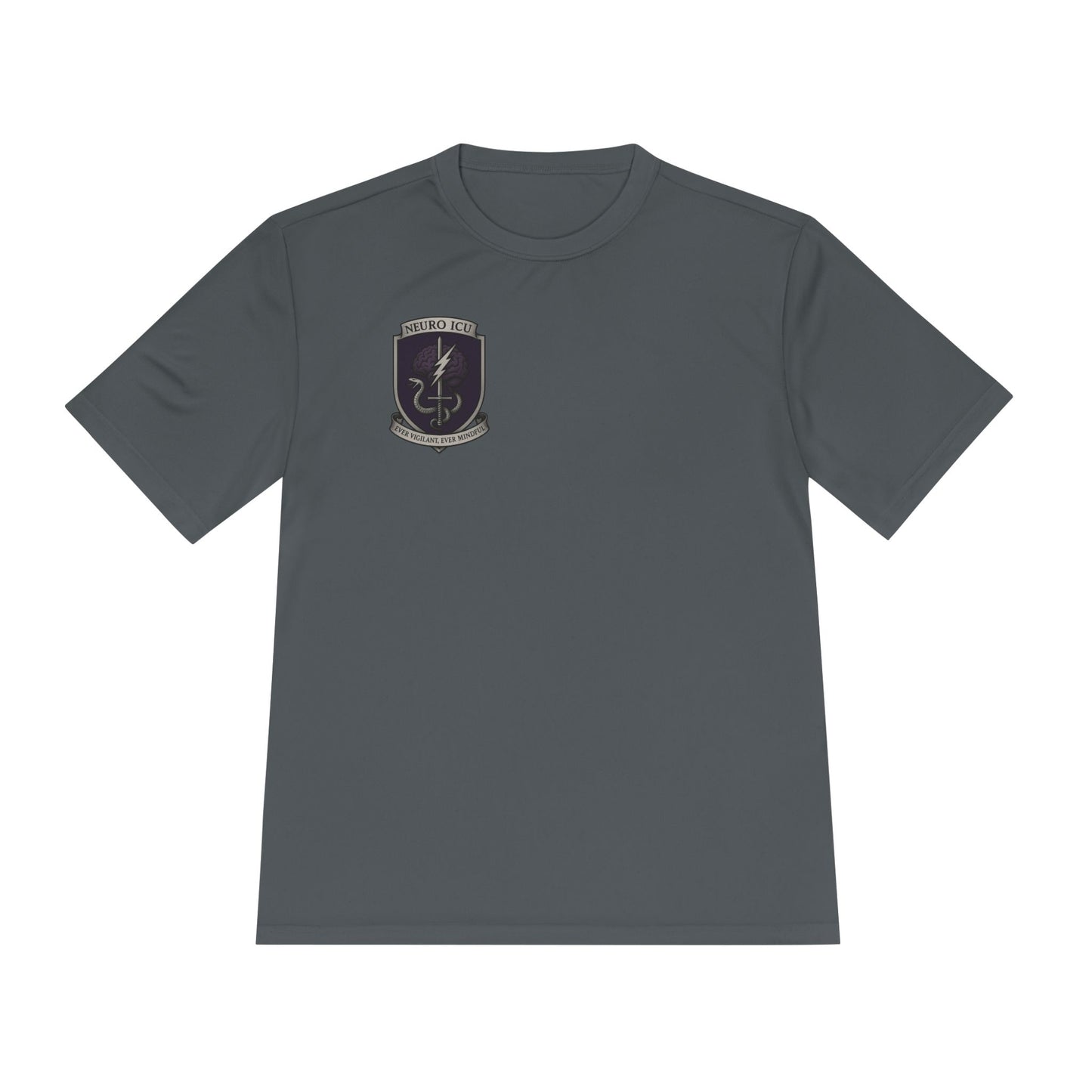 NeuroICU Sigil-Wicking Unisex Tee with Unique Shield Design, Activewear, Sports Shirt, Gym Top, Gift for Fitness Enthusiasts