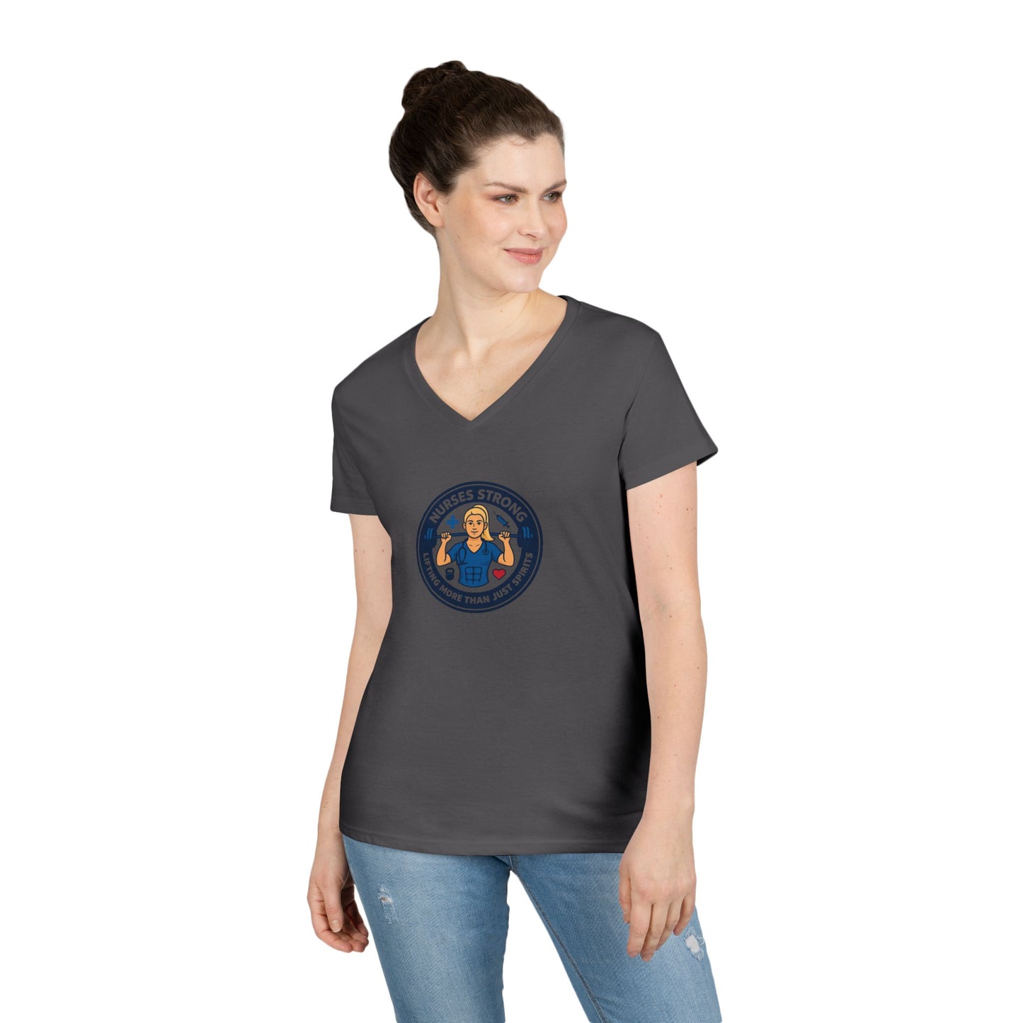 Empowering Ladies' V-Neck T-Shirt - Strong Women, Casual Wear, Gift for Her, Motivational Fashion, Workout Tee