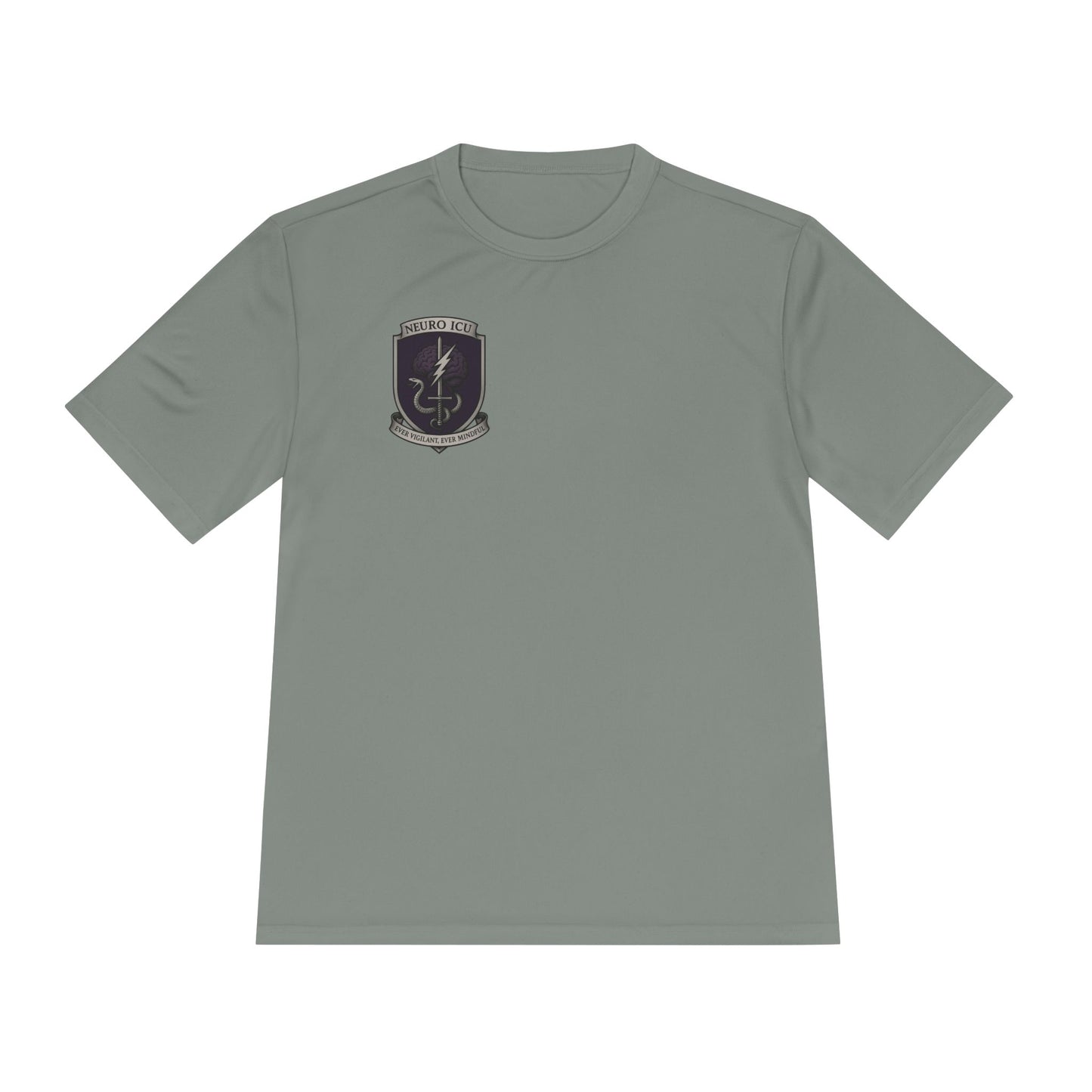 NeuroICU Sigil-Wicking Unisex Tee with Unique Shield Design, Activewear, Sports Shirt, Gym Top, Gift for Fitness Enthusiasts
