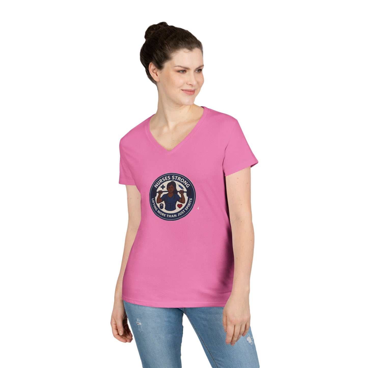 Empowering Ladies' V-Neck T-Shirt, Women's Strength Tee, Inspirational Gift, Casual Wear, Workout Shirt, Feminine Style