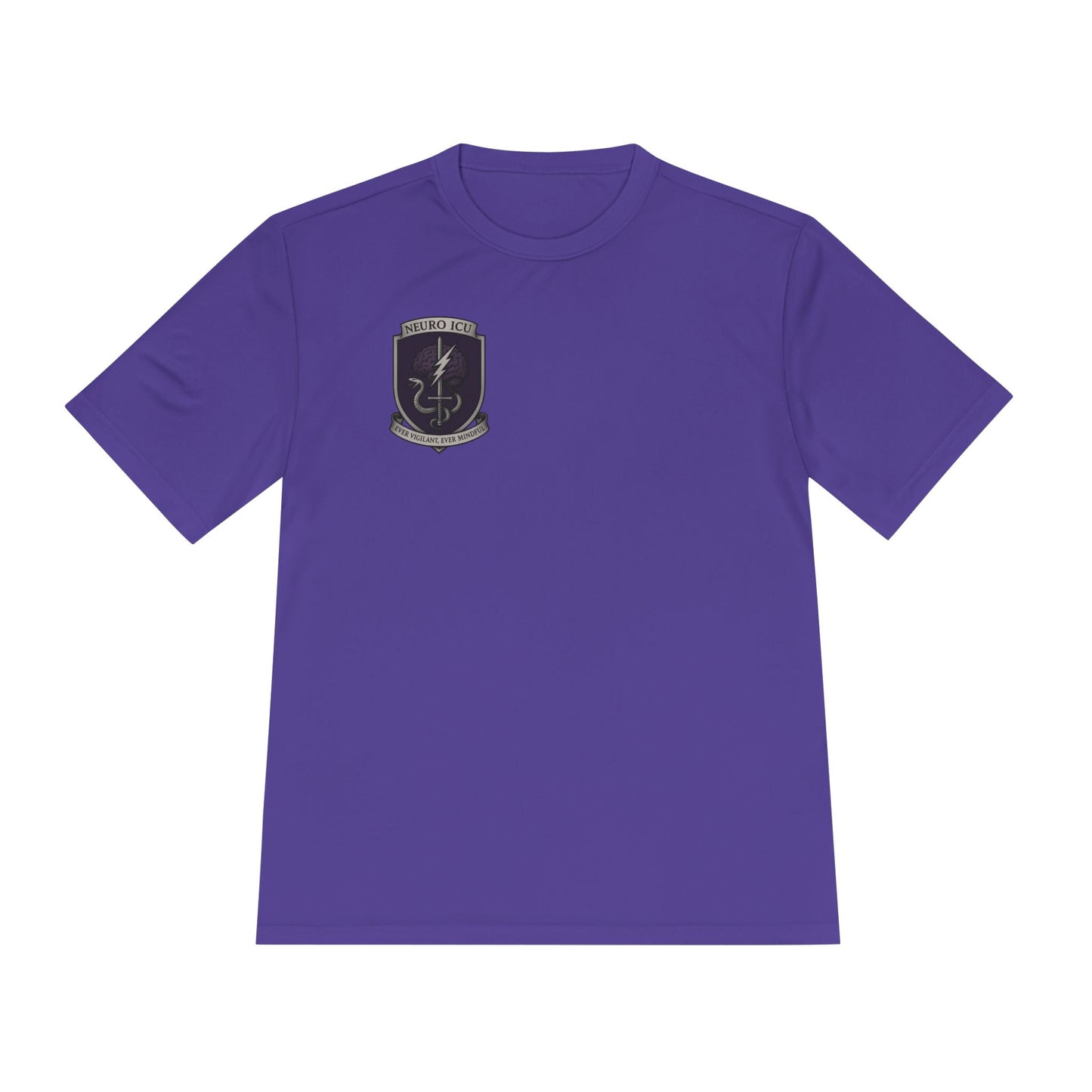 NeuroICU Sigil-Wicking Unisex Tee with Unique Shield Design, Activewear, Sports Shirt, Gym Top, Gift for Fitness Enthusiasts
