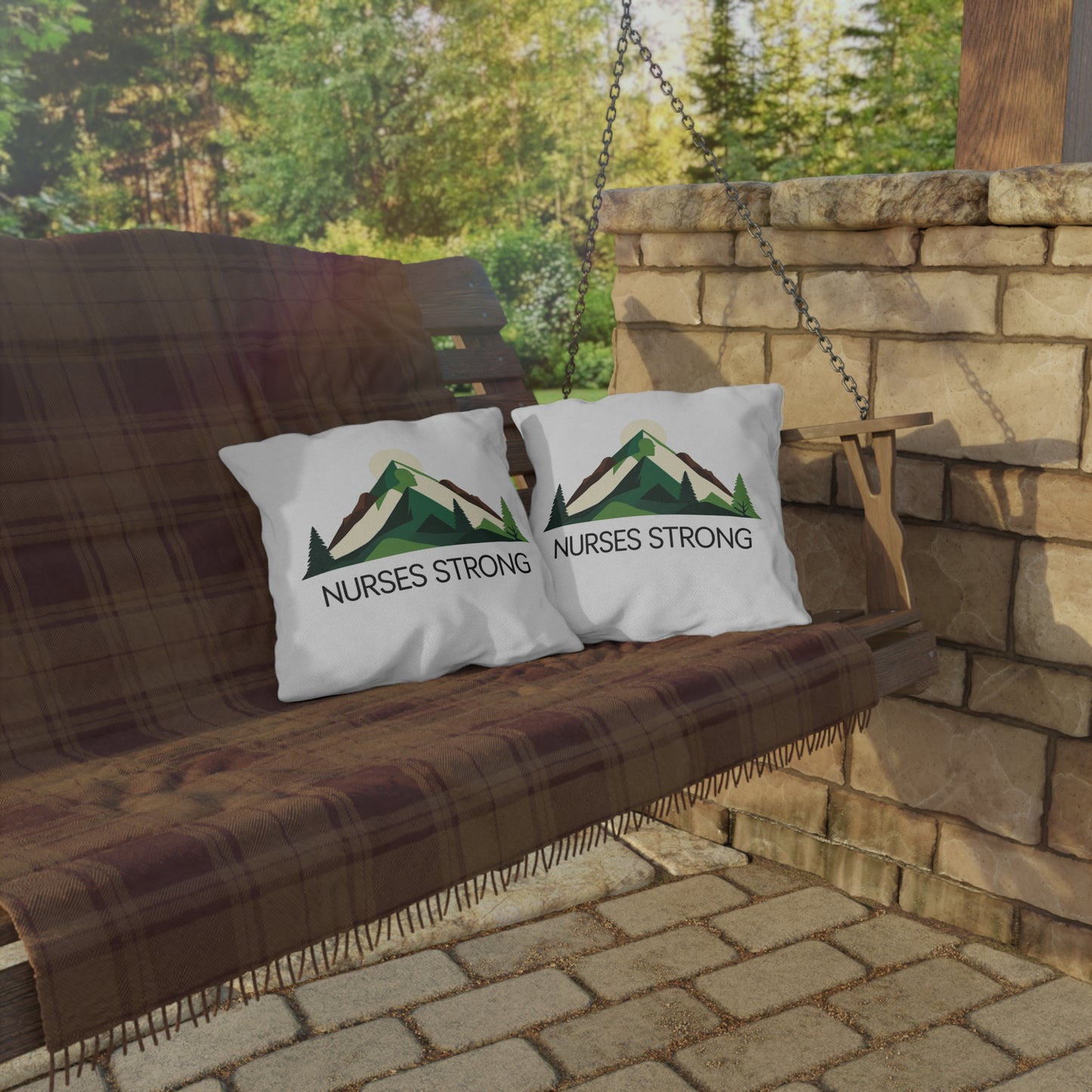Mountain Inspired Outdoor Pillows - Nurses Strong - Cozy Decor, Gift for Nurses, Camping Accessories, Home and Garden Decor