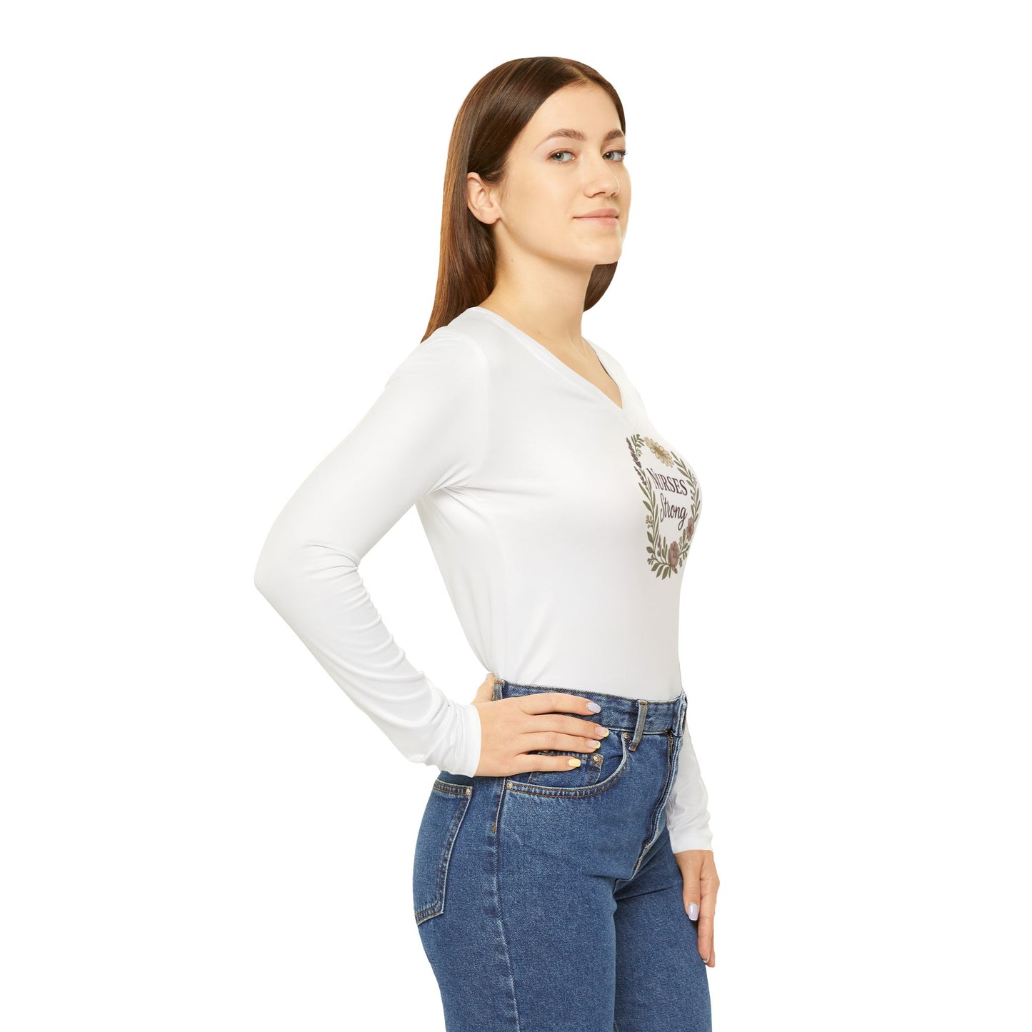 Floral Long Sleeve V-Neck Shirt, Perfect Gift for Nurses,
