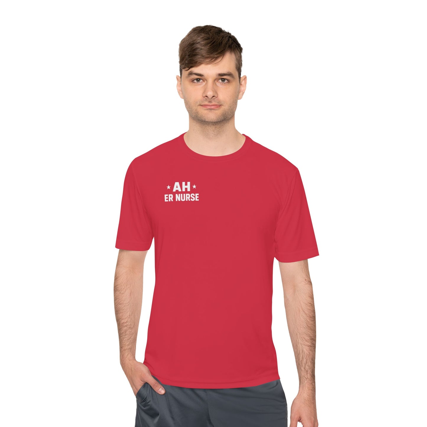 AH ER Nurse Moisture Wicking Tee, Fitness Shirt, Workout Top, Gift for Nurses, Health Care Apparel, Cool Graphic Tee