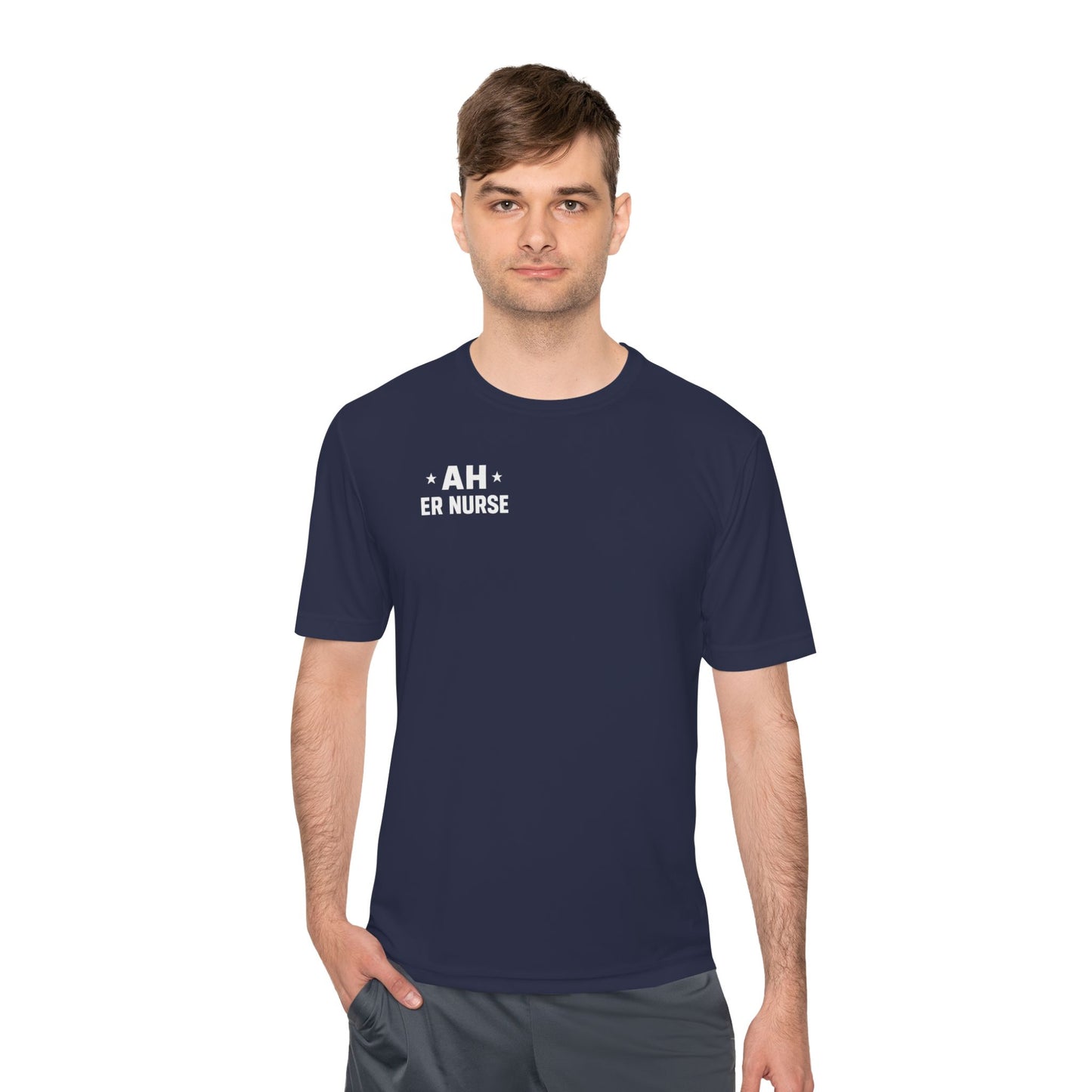 AH ER Nurse Moisture Wicking Tee, Fitness Shirt, Workout Top, Gift for Nurses, Health Care Apparel, Cool Graphic Tee