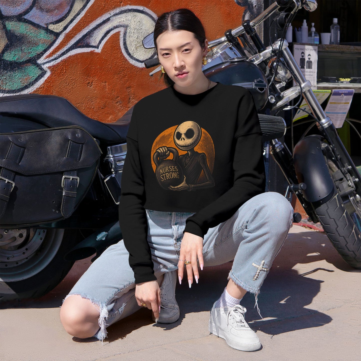 NS Skellington Cropped Sweatshirt | Halloween Vibe | Gift for Nurses | Cozy Fall Fashion | Effective Wardrobe Essential