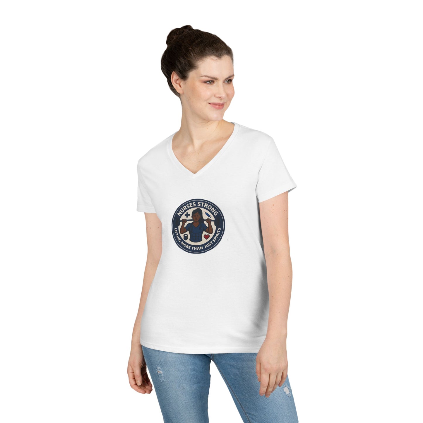 Empowering Ladies' V-Neck T-Shirt, Women's Strength Tee, Inspirational Gift, Casual Wear, Workout Shirt, Feminine Style