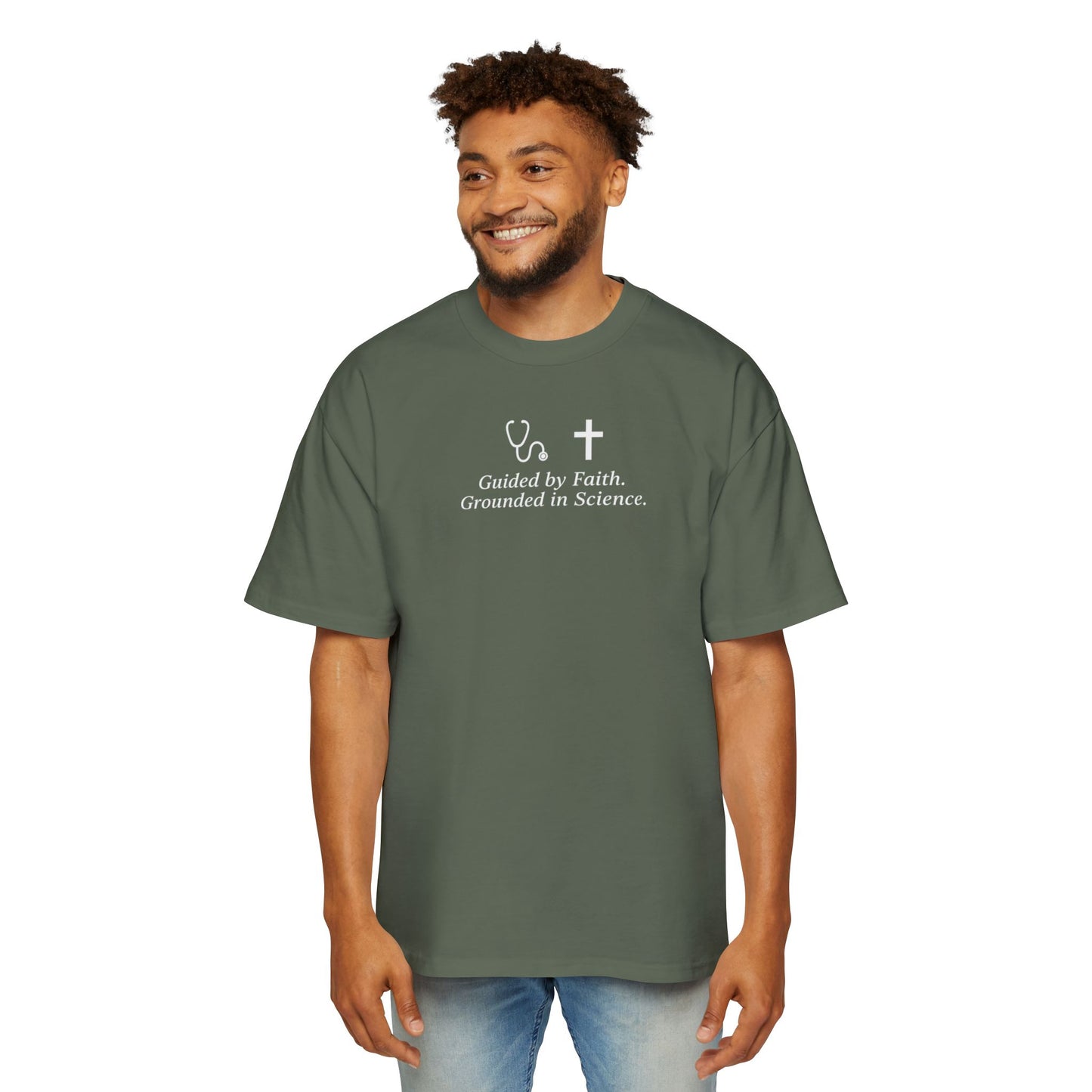 Guided by Faith, Men's Heavy Oversized Tee - Relaxed Casual Vibes, Everyday Wear,