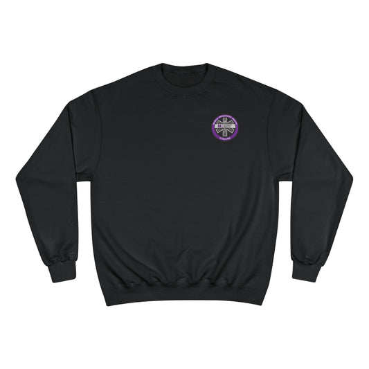 Champion Sweatshirt with Purple Crest Logo — Casual Crewneck Pullover