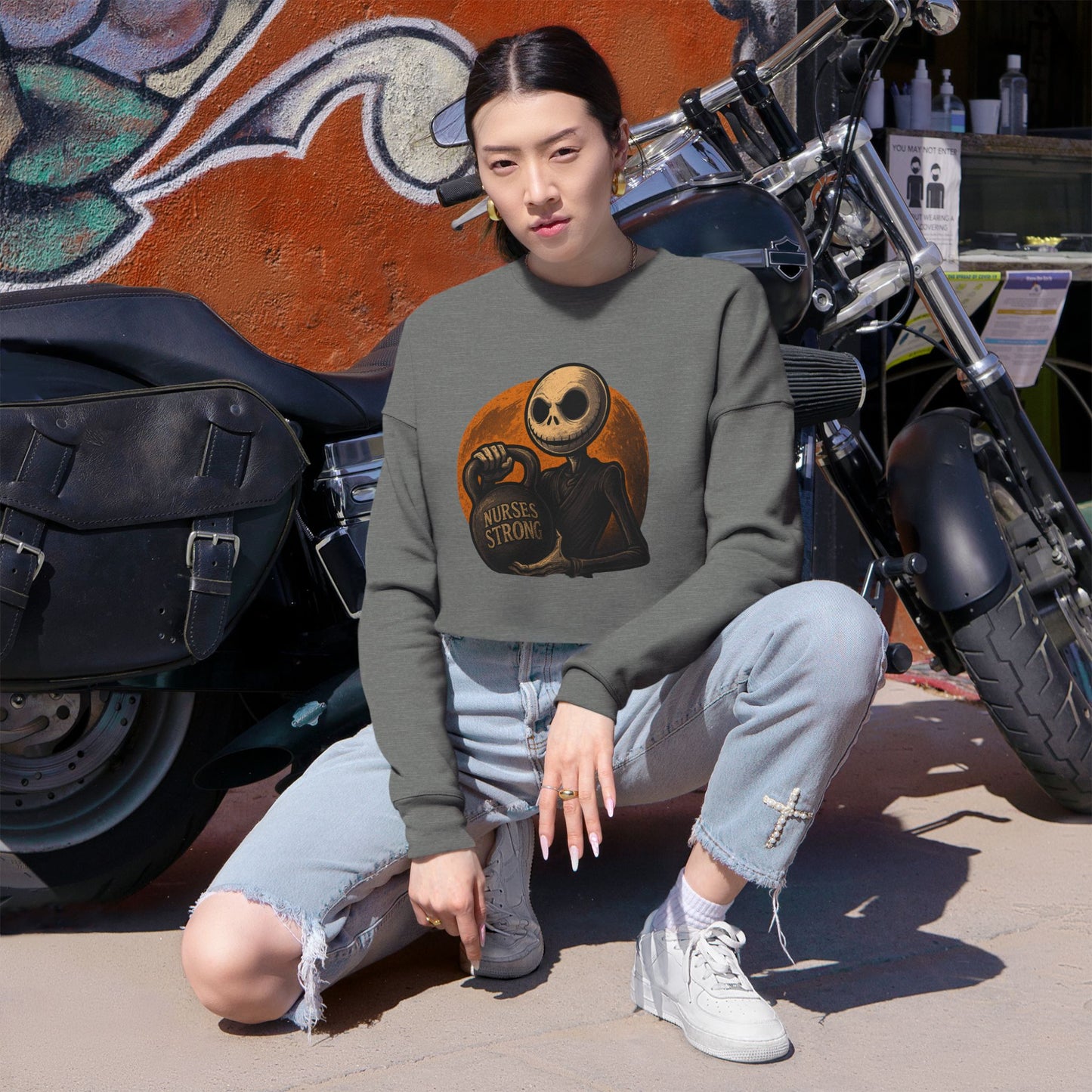 NS Skellington Cropped Sweatshirt | Halloween Vibe | Gift for Nurses | Cozy Fall Fashion | Effective Wardrobe Essential